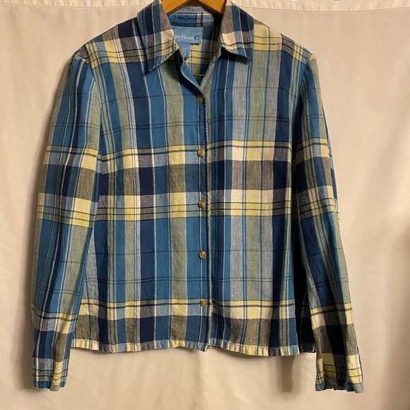 Evan Picone Tops - Evan Picone Casual Plaid Linen Shirt Size Large Very good!!!